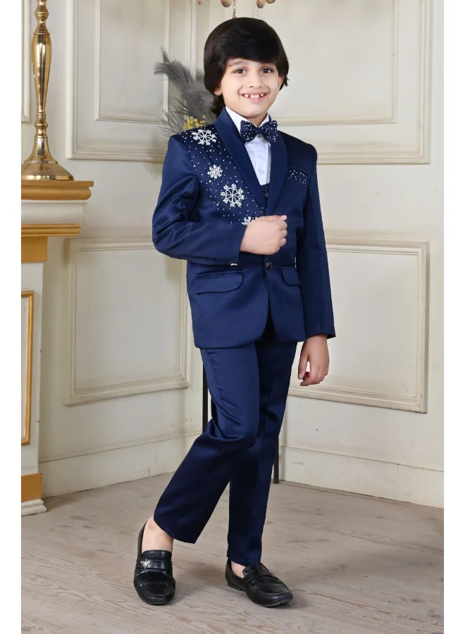 BT DEZINES Navy Blue Beadwork Suit Set for Boys