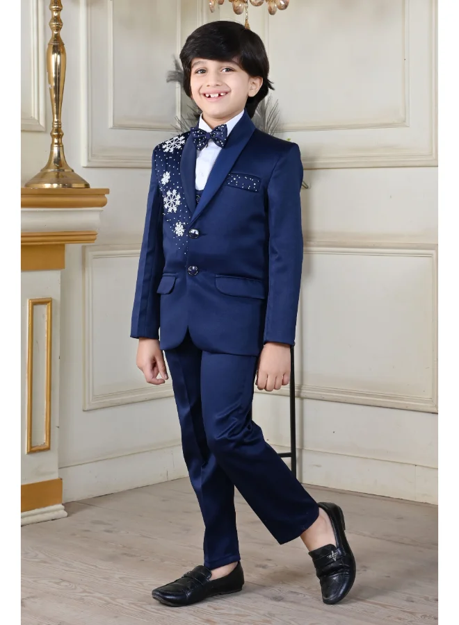BT DEZINES Navy Blue Beadwork Suit Set for Boys