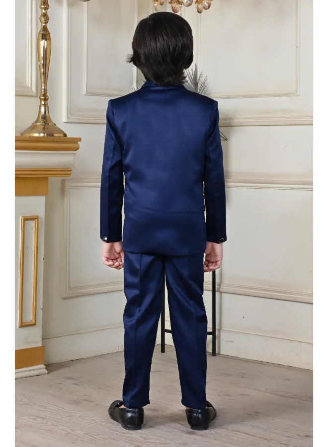 BT DEZINES Navy Blue Beadwork Suit Set for Boys
