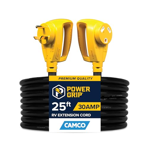 Camco Power Grip 25-Ft 30 Amp Camper/RV Extension Cord - Rated for 125V /3,750W - Features Heavy Duty 10-Gauge Copper Wire for Superior Conductivity & Coated w/Heat-Resilient PVC (55191) - Image 1