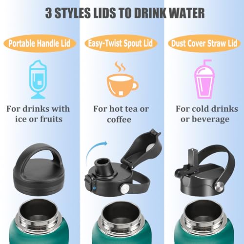POYAKU Water Bottle Insulated 32oz 40oz 64oz 128oz Straw Lid Spout Lid & 3 Lids, Leak Proof, Vacuum Insulated,Stainless Steel Water Bottle Wide Mouth for Sports, Gym or Office (Indigo Crush, 40 oz) - Image 5
