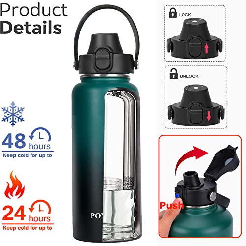 POYAKU Water Bottle Insulated 32oz 40oz 64oz 128oz Straw Lid Spout Lid & 3 Lids, Leak Proof, Vacuum Insulated,Stainless Steel Water Bottle Wide Mouth for Sports, Gym or Office (Indigo Crush, 40 oz) - Image 2