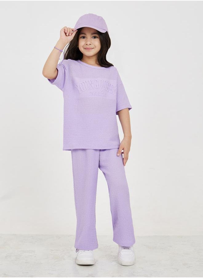 Styli - Embossed Textured T-Shirt & Wide Leg Pants Set - Image 1