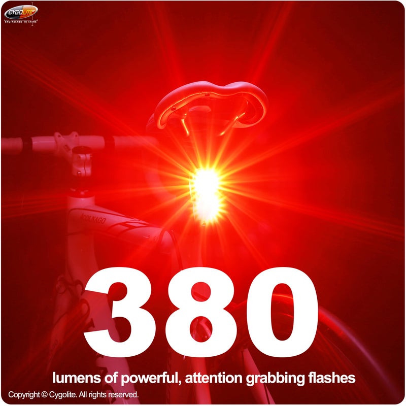 Cygolite Hypershot 380 Lumen Bicycle Taillight â€“ 7 Night & Daytime Modesâ€“ User Adjustable Flash Speeds- Sleek and Compact Designâ€“ IP64 Water Resistantâ€“ USB-C Rechargeableâ€“Great for Busy Roads - Image 2