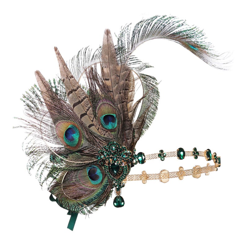 Coucoland Flapper Peacock Feather Headpiece - Great Gatsby 1920s Costumes for Women Roaring 20s Accessories Headband Mask - Image 1