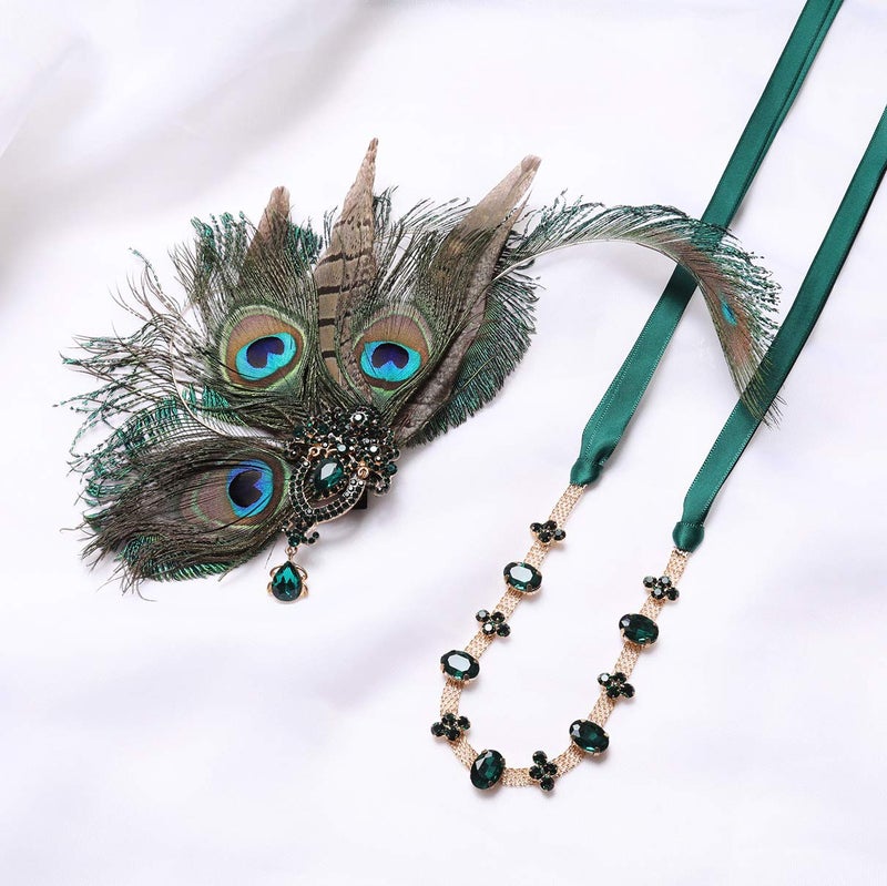 Coucoland Flapper Peacock Feather Headpiece - Great Gatsby 1920s Costumes for Women Roaring 20s Accessories Headband Mask - Image 4