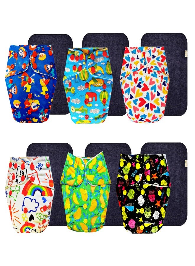 Dumbledo Premium Cloth Diaper with Black Insert (Pack of 6) | Snug Fit | 6-Layer Absorbent Pad | Travel Friendly | Designed by Moms | 3 Months - 3 Years | Unisex Baby - Image 1