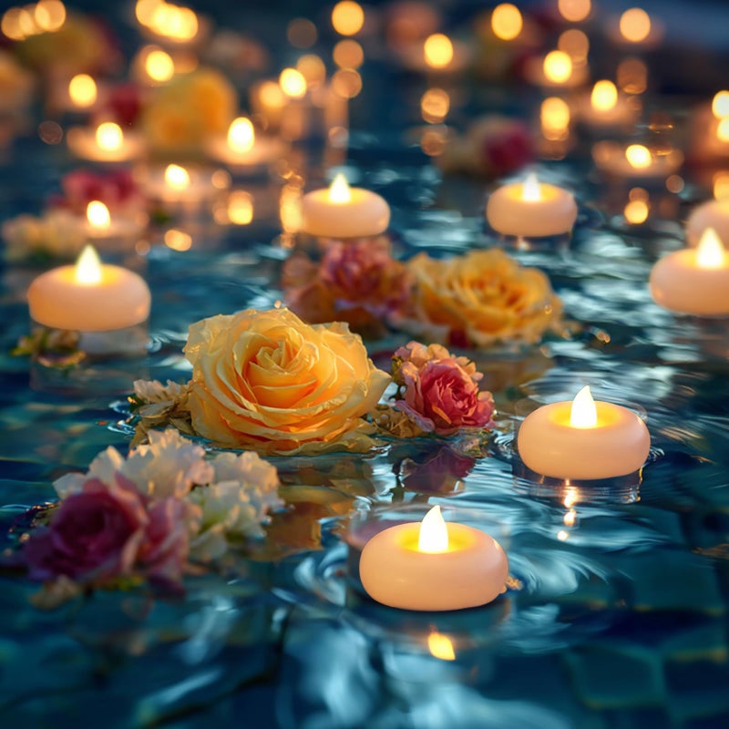 5plots 6 Pack 200 Hour Flameless Floating Candles, 2 Inches White Waterproof Led Tealights for Wedding Vases Centerpieces Party Proposal Pool Decor Decoration - Image 1