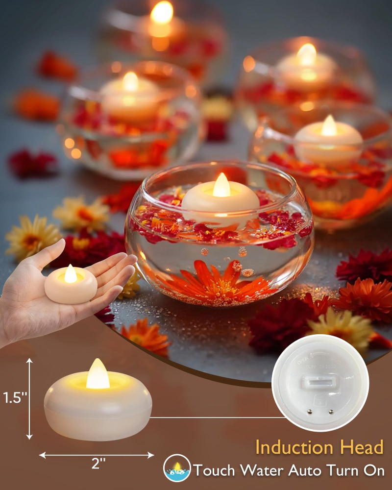 5plots 6 Pack 200 Hour Flameless Floating Candles, 2 Inches White Waterproof Led Tealights for Wedding Vases Centerpieces Party Proposal Pool Decor Decoration - Image 2