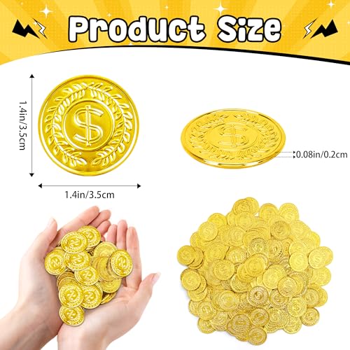 Nuesaurd 800Pcs Gold Coins Plastic Gold Coins Bulk 14 Inch Fake Coins for Rewards Tokens Pirate Coin for Party Decorations Reasure Hunt Games Adventure Theme Party Supplies - Image 5