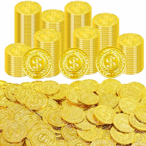 Nuesaurd 800Pcs Gold Coins Plastic Gold Coins Bulk 14 Inch Fake Coins for Rewards Tokens Pirate Coin for Party Decorations Reasure Hunt Games Adventure Theme Party Supplies - Image 1