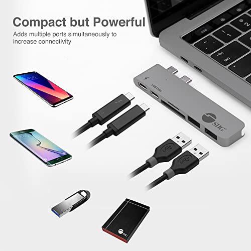 SIIG Thunderbolt 3 USB Type C Hub Adapter for 13" or 15" MacBook Pro - 5k Video Resolution, 40Gbps Data Speed - USB C Data Port, 2 USB 3.1, SD/Micro SD Card Reader Slot - Space Gray - Image 4