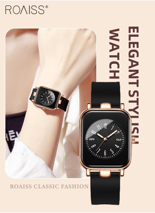 roaiss - Women's Silicone Strap Quartz Watch, Analog Display Rectangle Dial, Waterproof Luminous Fashionable Simple Wristwatch as Gift for Ladies - Image 1
