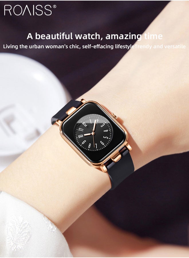 roaiss - Women's Silicone Strap Quartz Watch, Analog Display Rectangle Dial, Waterproof Luminous Fashionable Simple Wristwatch as Gift for Ladies - Image 1