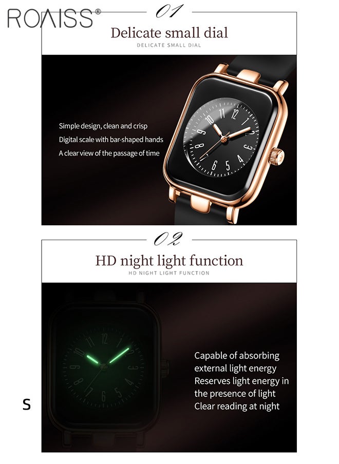 roaiss - Women's Silicone Strap Quartz Watch, Analog Display Rectangle Dial, Waterproof Luminous Fashionable Simple Wristwatch as Gift for Ladies - Image 1