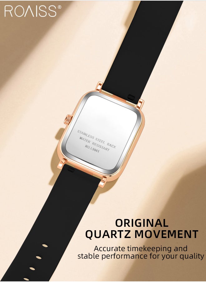 roaiss - Women's Silicone Strap Quartz Watch, Analog Display Rectangle Dial, Waterproof Luminous Fashionable Simple Wristwatch as Gift for Ladies - Image 1