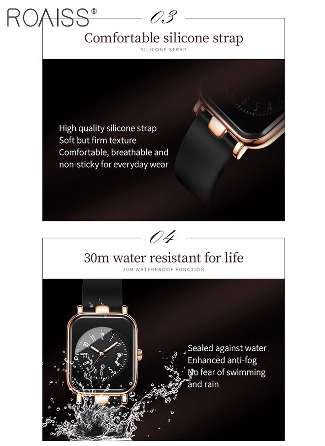 roaiss - Women's Silicone Strap Quartz Watch, Analog Display Rectangle Dial, Waterproof Luminous Fashionable Simple Wristwatch as Gift for Ladies - Image 1