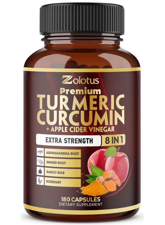 Zolotus 7 in 1 Turmeric Curcumin + Apple Cinder Vinegar Capsules, 6 Month Supply with Ashwagandha, Ginger, Garlic Bulb, 180 Capsules  - Image 1
