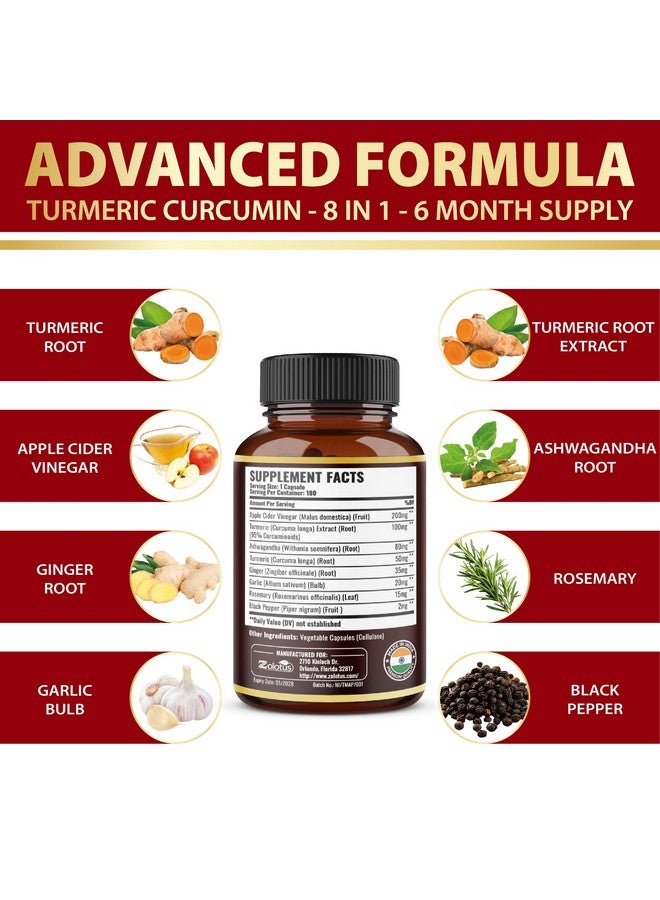 Zolotus 7 in 1 Turmeric Curcumin + Apple Cinder Vinegar Capsules, 6 Month Supply with Ashwagandha, Ginger, Garlic Bulb, 180 Capsules  - Image 4