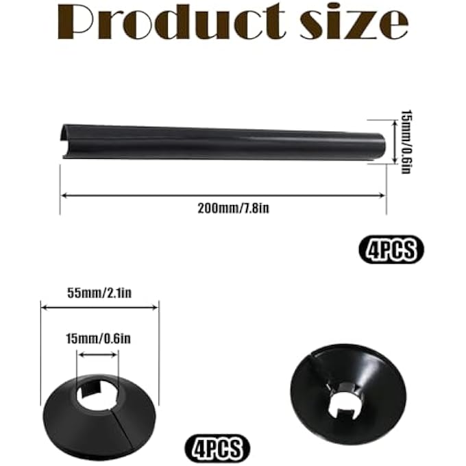 PACK OF 4 BLACK 15MM RADIATOR PIPE HOLE COVERS  CONCEAL AND PROTECT PIPE HOLES, EASY INSTALLATION FOR HOME & OFFICE USE - Image 2