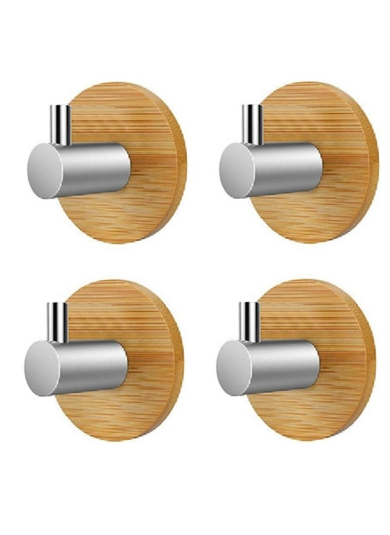 Oasisgalore 4 Pcs Self-Adhesive Wooden Hooks – Heavy-Duty Wall Hooks for Robe, Towel, Coat, and Keys  - Image 1
