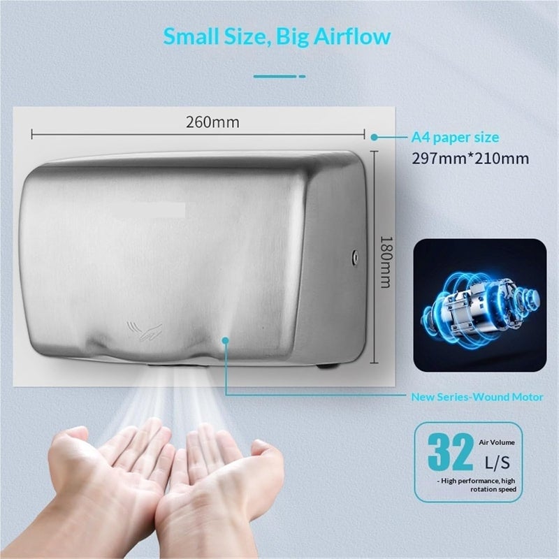 Hand Dryer, Hand Dryer High Speed ​​Commercial Automatic - Stainless Steel Hot Air Blower for Kitchen Bedroom Hotel(Option A) - Image 3