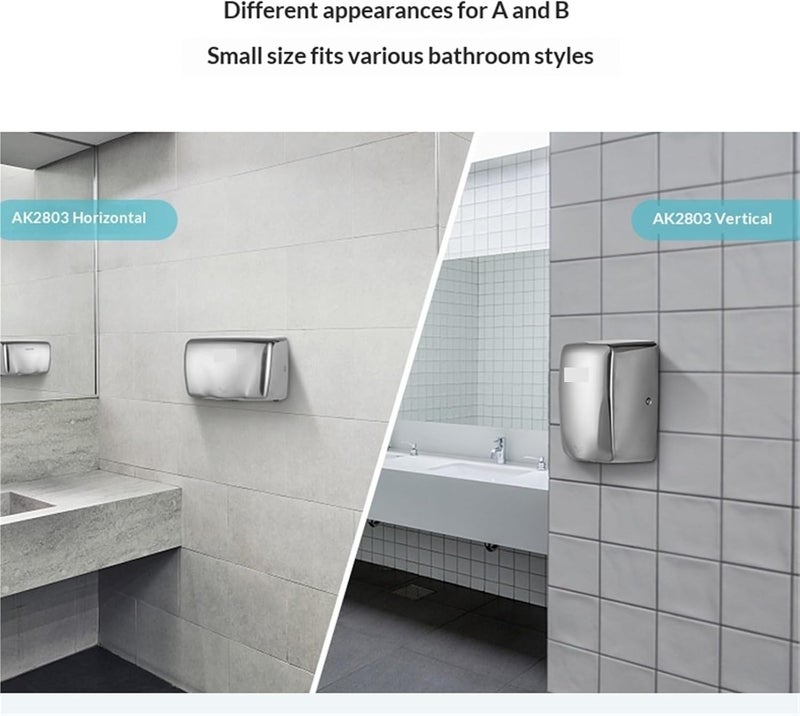 Hand Dryer, Hand Dryer High Speed ​​Commercial Automatic - Stainless Steel Hot Air Blower for Kitchen Bedroom Hotel(Option A) - Image 5