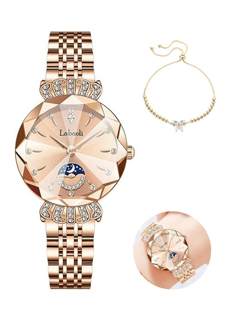 Labaoli Women Watches with Bracelet Rose Gold for Lady Elegant Stainless Steel Strap Fashion Analog Creative Diamond Dial Wrist Watch - Image 1