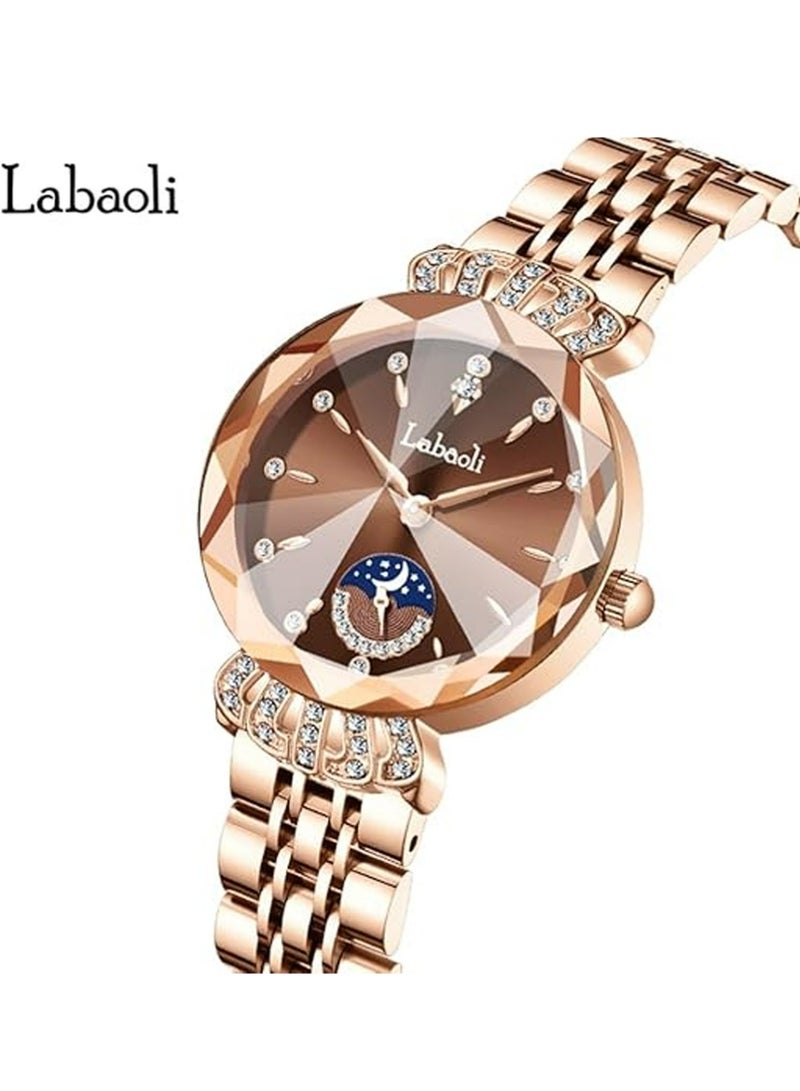 Labaoli Women Watches with Bracelet Rose Gold for Lady Elegant Stainless Steel Strap Fashion Analog Creative Diamond Dial Wrist Watch - Image 3