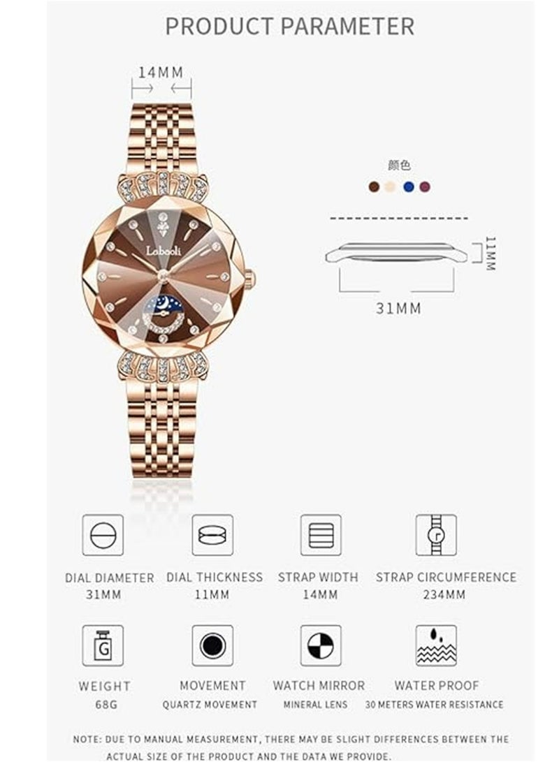 Labaoli Women Watches with Bracelet Rose Gold for Lady Elegant Stainless Steel Strap Fashion Analog Creative Diamond Dial Wrist Watch - Image 5