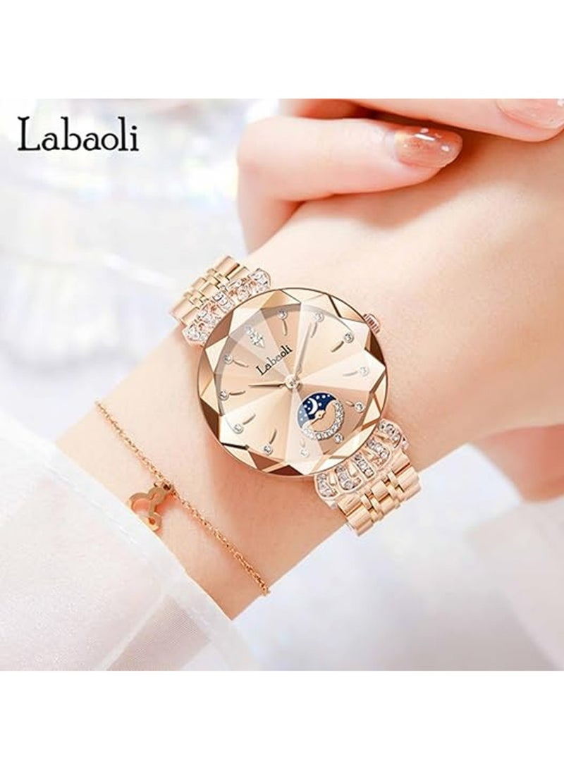 Labaoli Women Watches with Bracelet Rose Gold for Lady Elegant Stainless Steel Strap Fashion Analog Creative Diamond Dial Wrist Watch - Image 2