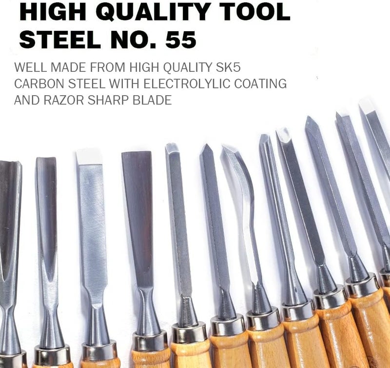 Monkey King Bar -12pcs Wood Carving Chisel Set- Sharp Woodworking Tools with Case Storage - Image 4