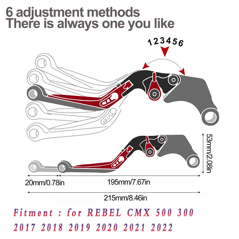 XIDAODIT Motorcycle Folding Extendable Adjustable Clutch Brake Levers for CMX 500 Rebel500 Rebel300 CMX300 20172022Red - Image 3