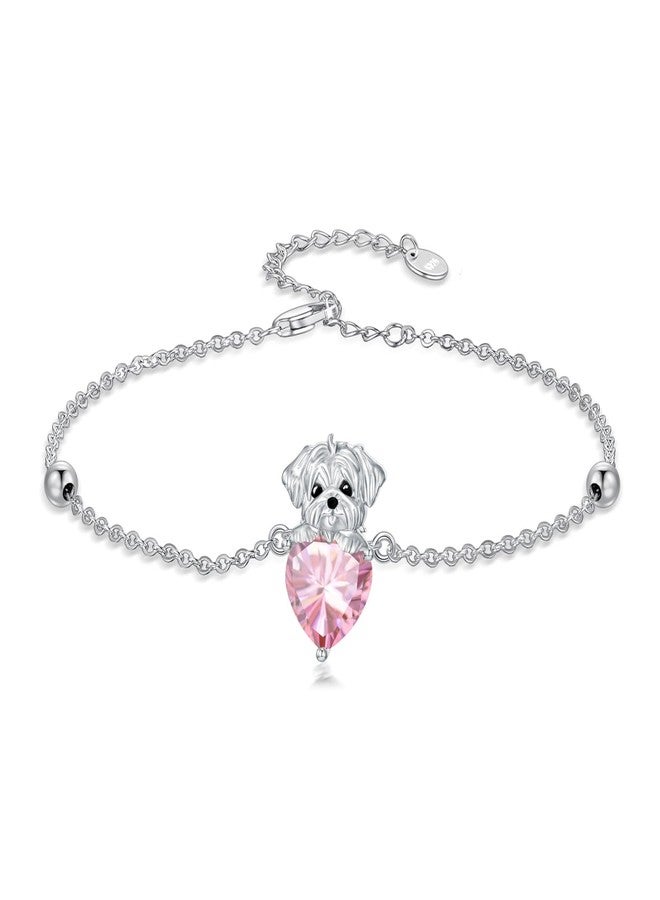 LONAGO Dog Bracelet with Birthstone Maltese Dog Link Bracelet Gift for Women (October) - Image 1