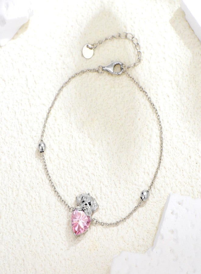 LONAGO Dog Bracelet with Birthstone Maltese Dog Link Bracelet Gift for Women (October) - Image 2