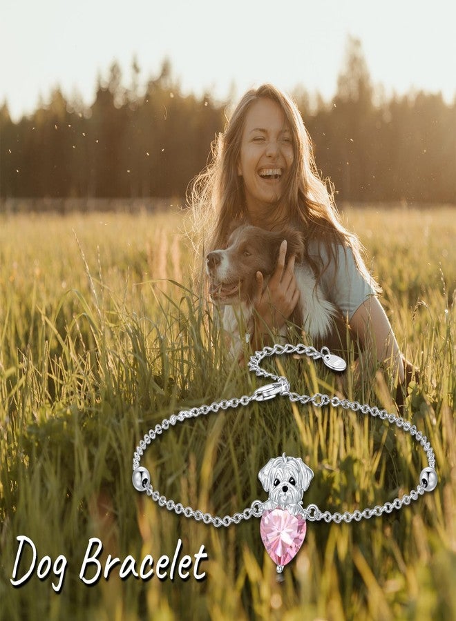 LONAGO Dog Bracelet with Birthstone Maltese Dog Link Bracelet Gift for Women (October) - Image 5