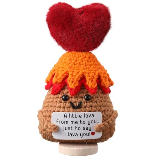 Seenelling Volcano Crochet Volcano Heart Crochet Doll with Card Stuffed Animal Funny Handmade Encourage Desk Decor Romantic for Him Husband Men Boyfriend Women - Image 1