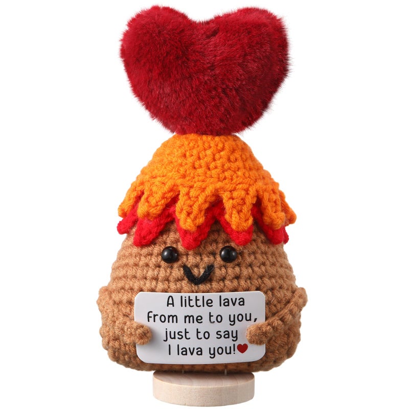 Seenelling Volcano Crochet Volcano Heart Crochet Doll with Card Stuffed Animal Funny Handmade Encourage Desk Decor Romantic for Him Husband Men Boyfriend Women - Image 3