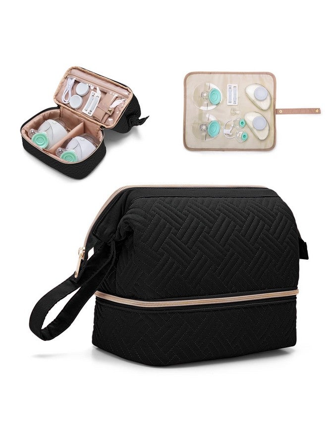 Fasrom Wearable Breast Pump Bag Compatible with Elvie Pumps, Double Layer Pump Carrying Case with Waterproof Mat and Insulated Pockets for Working Moms, Black (Bag Only, Patent Pending) - Image 1