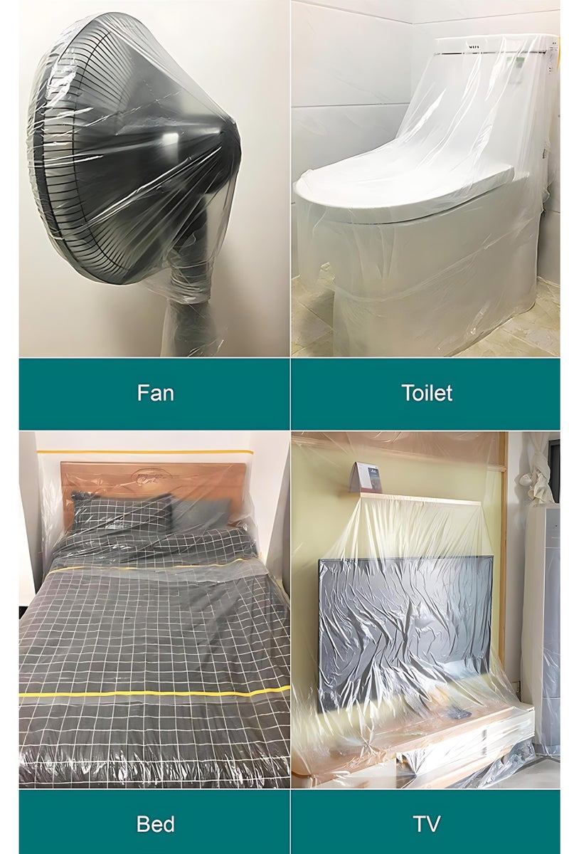 ALMiHomi Plastic Furniture Dust Cover Roll 3000 × 300 cm (1181 × 118 in) Pre-Taped High-Density Waterproof Dustproof Adhesive Film, Multi-Functional Sofa & Table Protector for Home, Renovation, Moving, Storage & Party Use Extra Large - Image 3