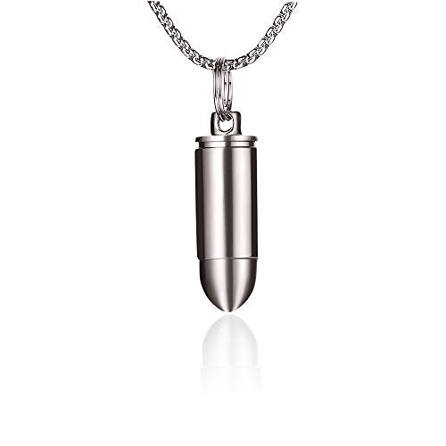 FOSIR Titanium Necklace for Men, Titanium Bullet Pendant Necklace for Men and Women Stainless Steel Rolo Chain - Image 1
