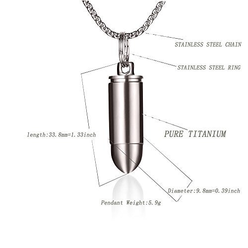 FOSIR Titanium Necklace for Men, Titanium Bullet Pendant Necklace for Men and Women Stainless Steel Rolo Chain - Image 2