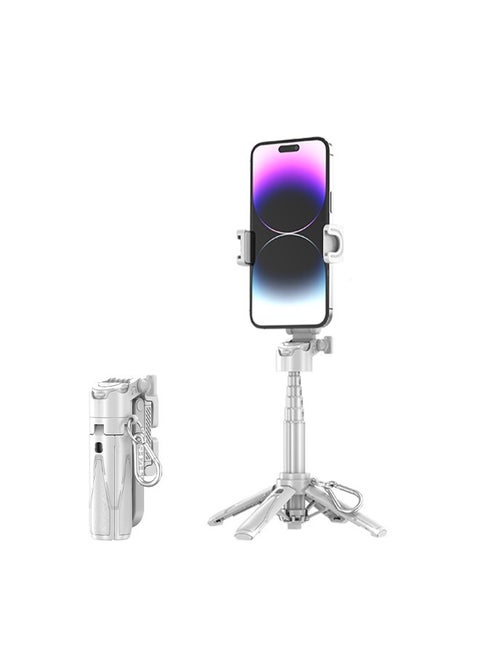 Mini Portable Selfie Stick Tripod Extendable Quadruped Selfie Stick with Bluetooth 5.2 & One-Button Opening 360° Rotating Lightweight Aluminum Alloy Tripod Stand for All Cell Phones Live Stream Vlog iPhone 16 15 14 13 12 11 Android White