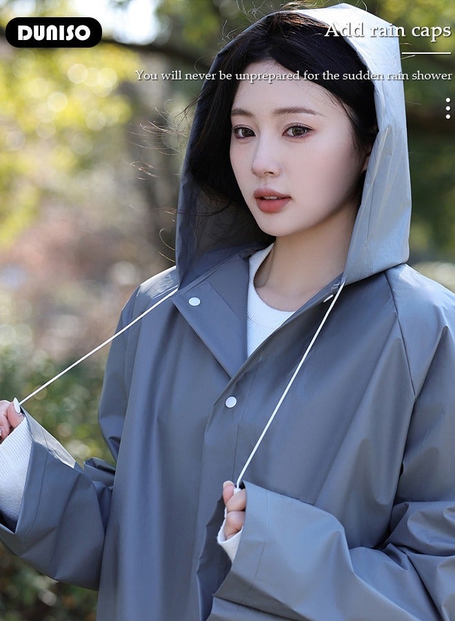 DUNISO Rain Coat, Reusable Portable Outdoor Rainwear, Grey EVA Lightweight Rain Coat, Rain Ponchos for with Drawstring Waterproof, Rain Coat for Hiking Cycling Camping Travel - Image 2