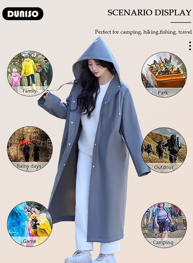 DUNISO Rain Coat, Reusable Portable Outdoor Rainwear, Grey EVA Lightweight Rain Coat, Rain Ponchos for with Drawstring Waterproof, Rain Coat for Hiking Cycling Camping Travel - Image 3