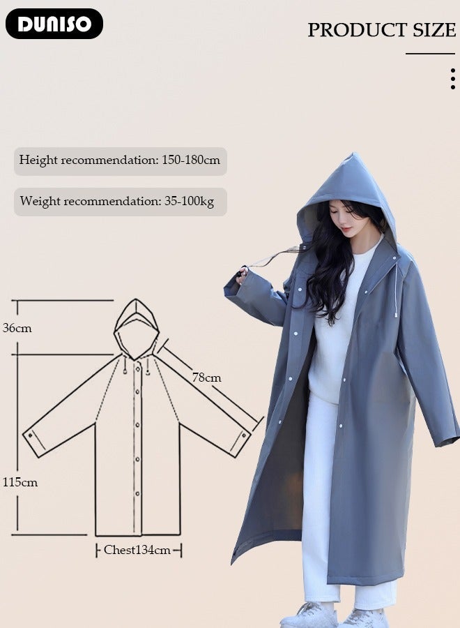 DUNISO Rain Coat, Reusable Portable Outdoor Rainwear, Grey EVA Lightweight Rain Coat, Rain Ponchos for with Drawstring Waterproof, Rain Coat for Hiking Cycling Camping Travel - Image 4