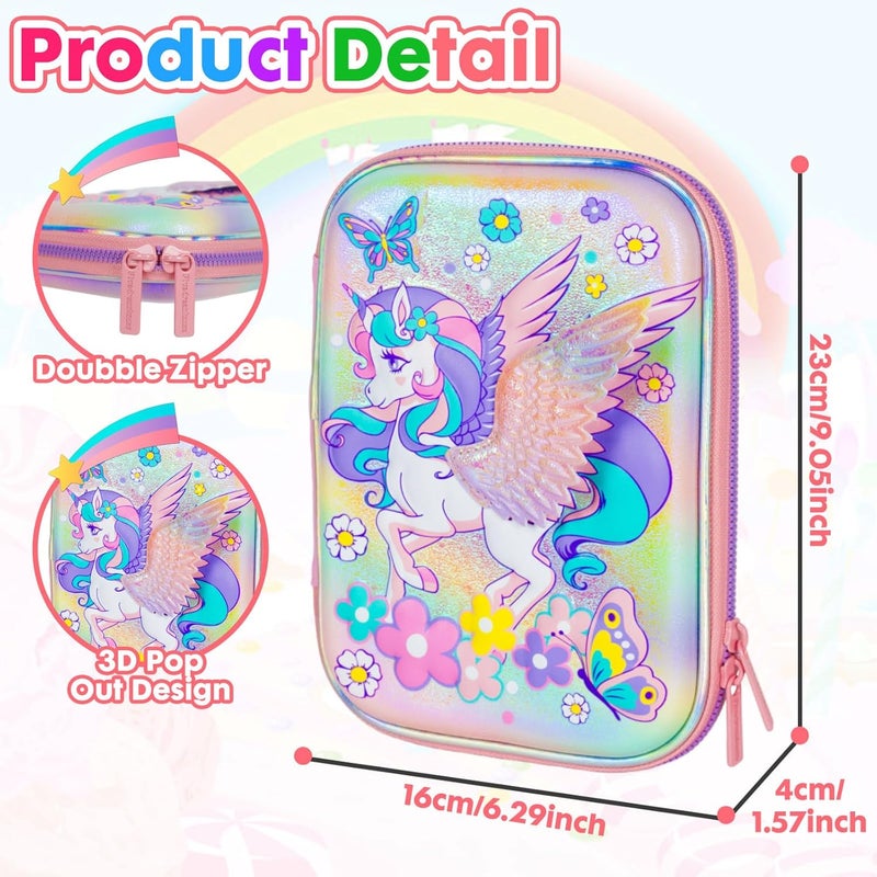 PowerKing Unicorn Pencil Case Stationery Set for Kids, 3D EVA Big Capacity Cute Pencil Pen Case Bag with Zipper Office School Storage Bag Pouch Holder Box Organizer - Image 4