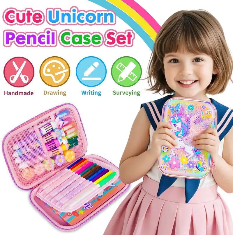 PowerKing Unicorn Pencil Case Stationery Set for Kids, 3D EVA Big Capacity Cute Pencil Pen Case Bag with Zipper Office School Storage Bag Pouch Holder Box Organizer - Image 2