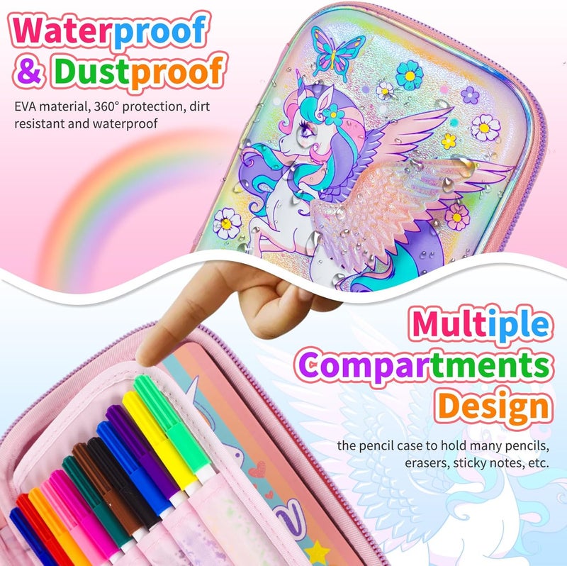 PowerKing Unicorn Pencil Case Stationery Set for Kids, 3D EVA Big Capacity Cute Pencil Pen Case Bag with Zipper Office School Storage Bag Pouch Holder Box Organizer - Image 5