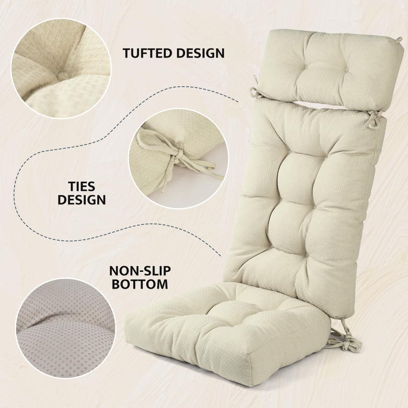 mudilun Rocking Chair Cushion Anti-Slip Tufted High Back Rocking Chair Cushion with Ties and Removable Neck Pillow Rocker Seat Cushions for Bedroom, Living Room, Baby Room, Outdoor Patio Chair - Image 5